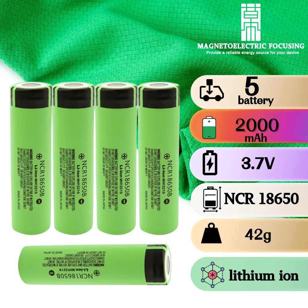 

2000mAh NCR 18650B Li-ion rechargeable battery, 3.7V output, 20A high discharge performance Suitable for tools torches etc.