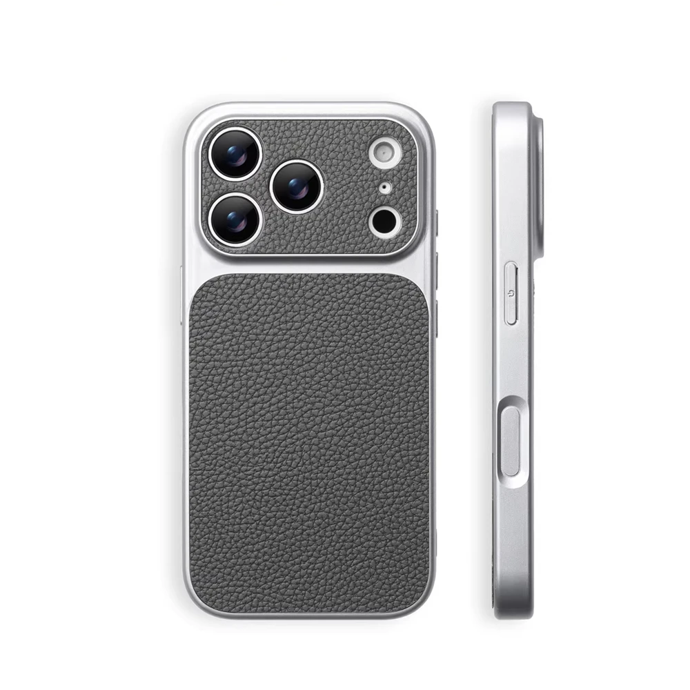 Luxury Lychee Leather Matte Phone Case with Shockproof Bumper Protection