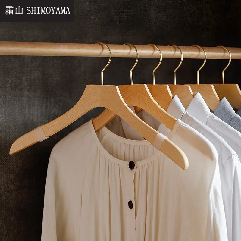 SHIMOYAMA Clothes Hanger Beech Wood Shirt Hangers for Men and Women Non-slip Wide Shoulder Drying Rack Wardrobe Space Saver Rack