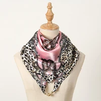Fashion Leopard Print Chain Square Scarf Shawl Magnetic Suction Design Satin Slik Towel For Women Casual Scarves Wholesale 2