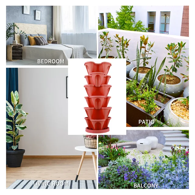 Egymásra Rakható Eper Virágüzem Edénymente Space Potter Rander Kertész Edények Műanyag Torony Tálca Kerti Edény - Image 4