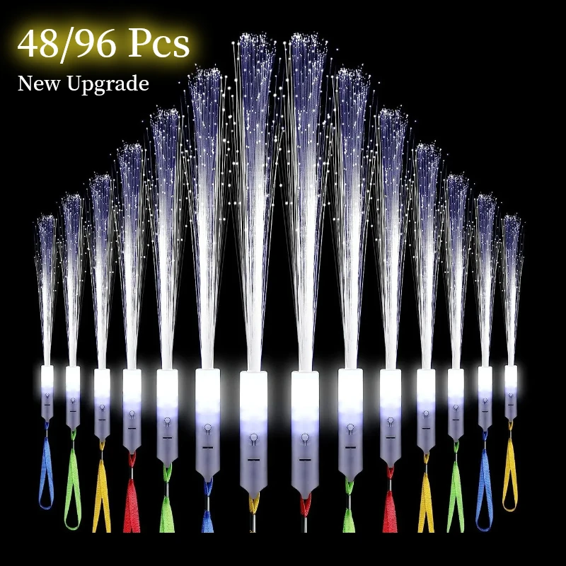 

24/48/96Pcs White Fiber Optic Stick Wedding Glow Stick 3 Light Mode LED Flashing Sparkler Party Supplies Birthday Bridal Shower