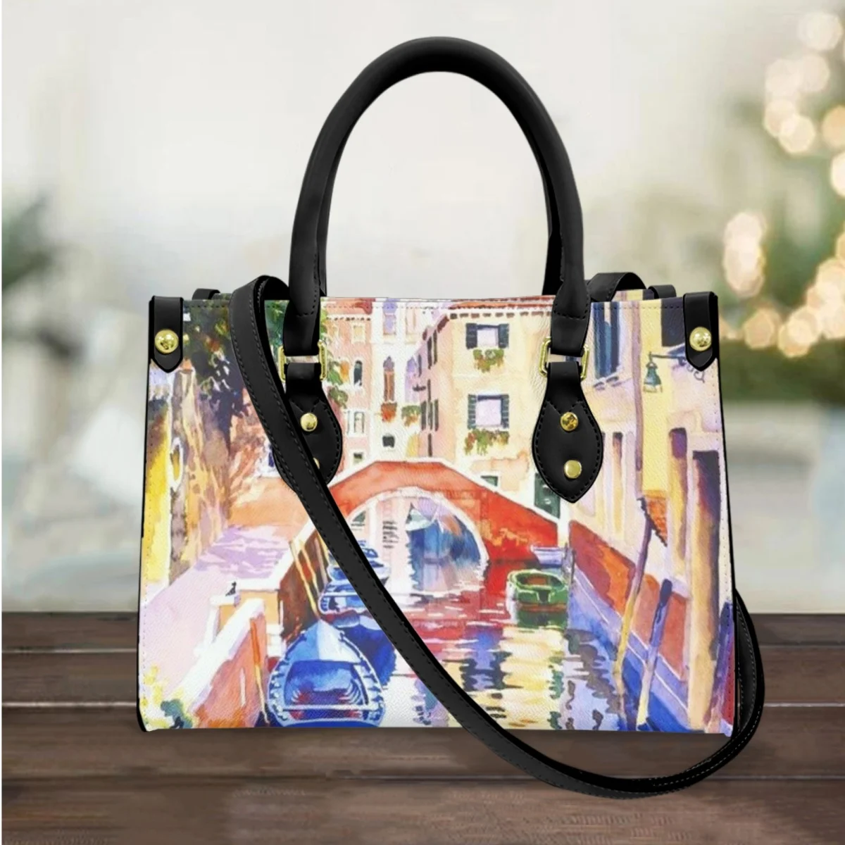 

FORUDESIGNS Ladies Handbags Oil Painting Street Scene Design Casual Shoulder Bag Leather Fashion Tote Bags For Women Gift