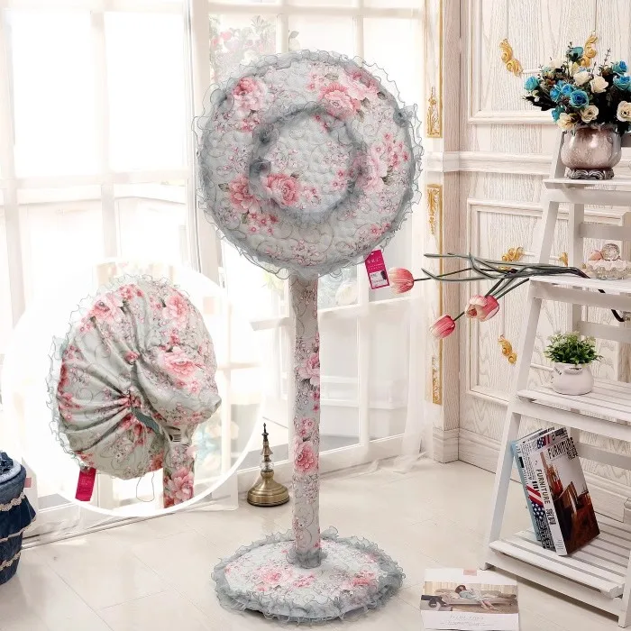 dia45-50cm floor stand electric fan cover set pink lace floral cover for electric fan home decor