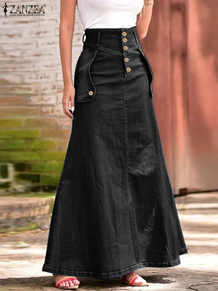 

Elegant High Waist Office Lady Long Skirt ZANZEA Fashion Women Maxi Skirts Blue Denim Skirt Female Clothing Autumn Faldas Saia