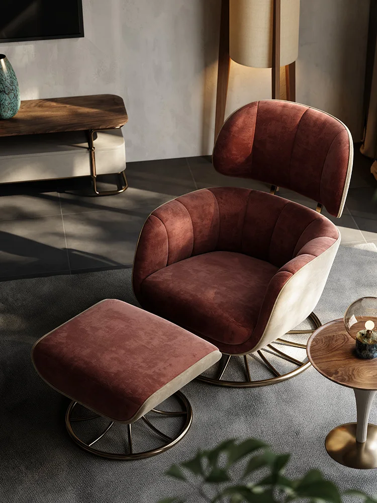 

Italian leisure chair living room home light luxury leather single leisure sofa chair