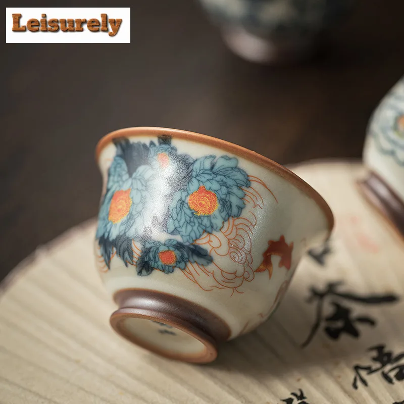 2pc/lot Ru Kiln Teacup Antique Tea Bowl Jug Tea-tasting Fragrance Cup Jianzhan Master Cups Chinese Tea Household Cafes Gift 65ml