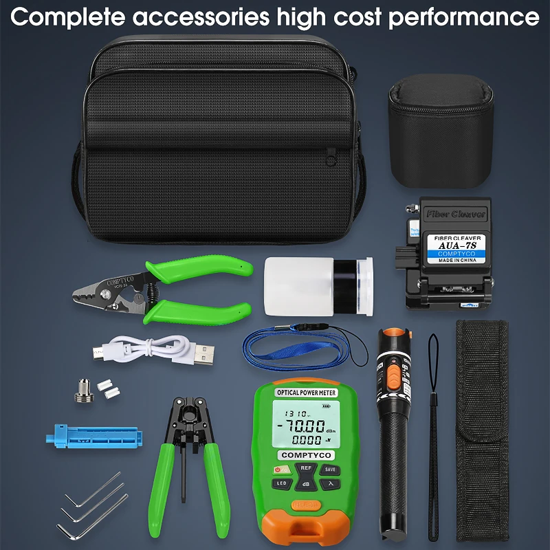 PAYEN FTTH Fiber Optic Tool Kit with AUA-7S Fiber Cleaver -70~+10dBm AUA-DC7 Rechargeable Mini Optical Power 10MW Visual Fault L