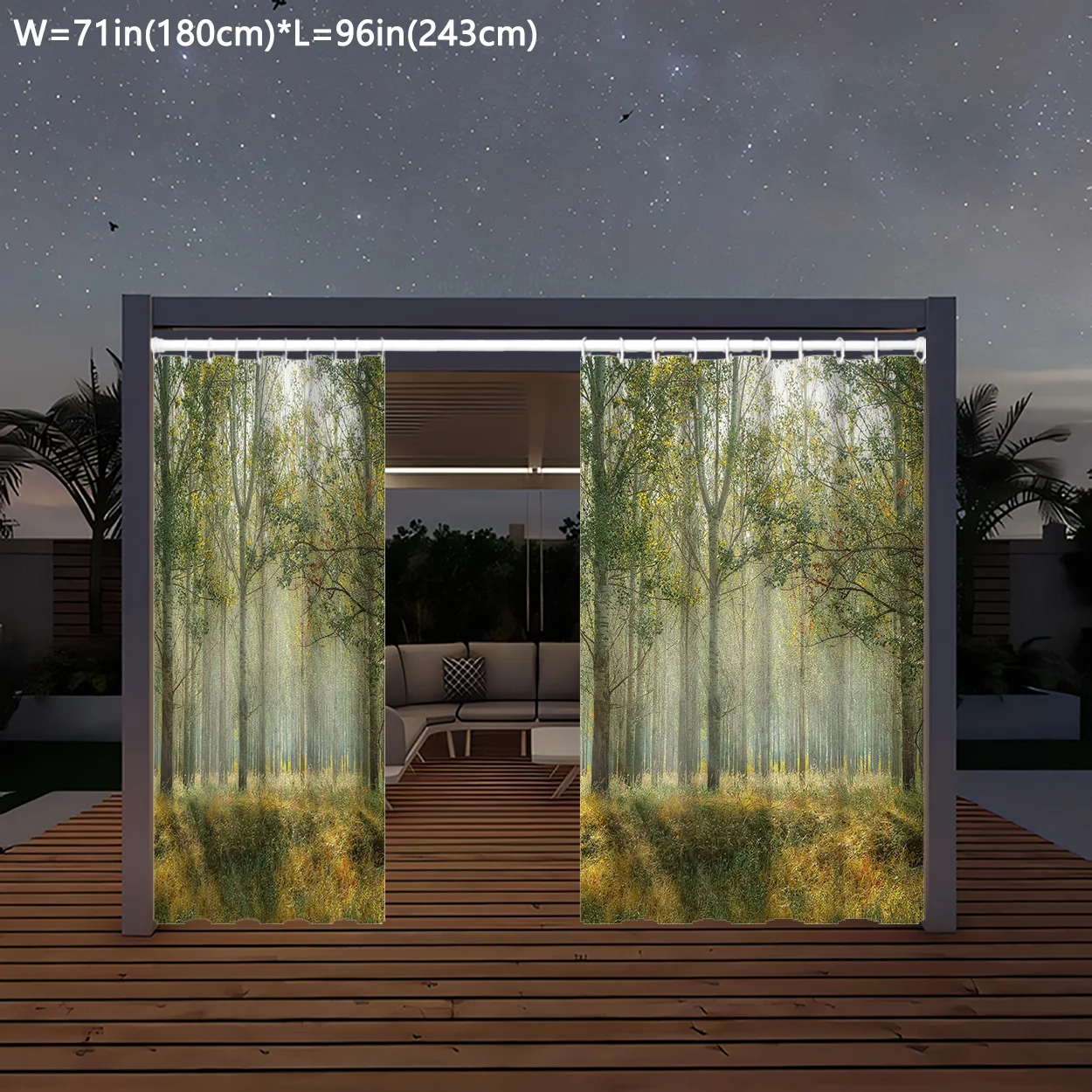 1pc Waterproof Outdoor Curtain, Modern Simple Style ForestPattern Curtain, Nature Themed Yard Curtain, Indoor AndOutdoor Patio 2
