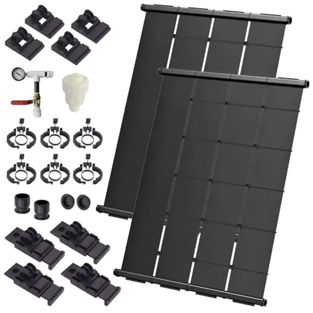 DIY Solar Pool Heater Kit Advanced Design Mounting System Super Durable Long-lasting 2-4'x7.5' Heat Panels Clamp-Free Security