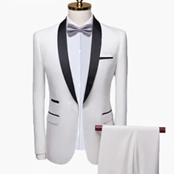 Men Skinny 3 Pieces Set Formal Slim Fit Tuxedo Prom Suit / Male Groom Wedding Blazers High Quality Dress Jacket Coat Pants Vest 25