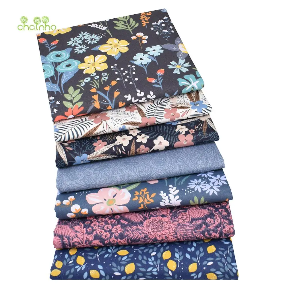 Chainho,Printed Twill Weave Cotton Fabric,DIY Sewing Quilting Material,Patchwork Cloth,7 Designs Floral Series,2 Sizes,15C157