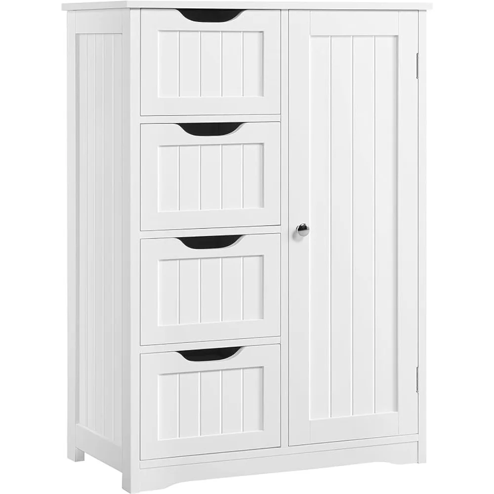 

Makeup Organizer Large Bathroom Floor Cabinet With 4 Dawers and Single Door Cabinet Over the Toilet Storage Shed White Crystal