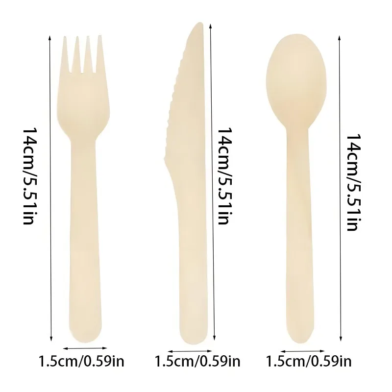 Description Picture 2 of item50/100PCS Disposable Wooden Knife Fork Spoon Party Restaurant Outdoor Picnic Fast Food Cake Dessert Biodegradable Tableware Set