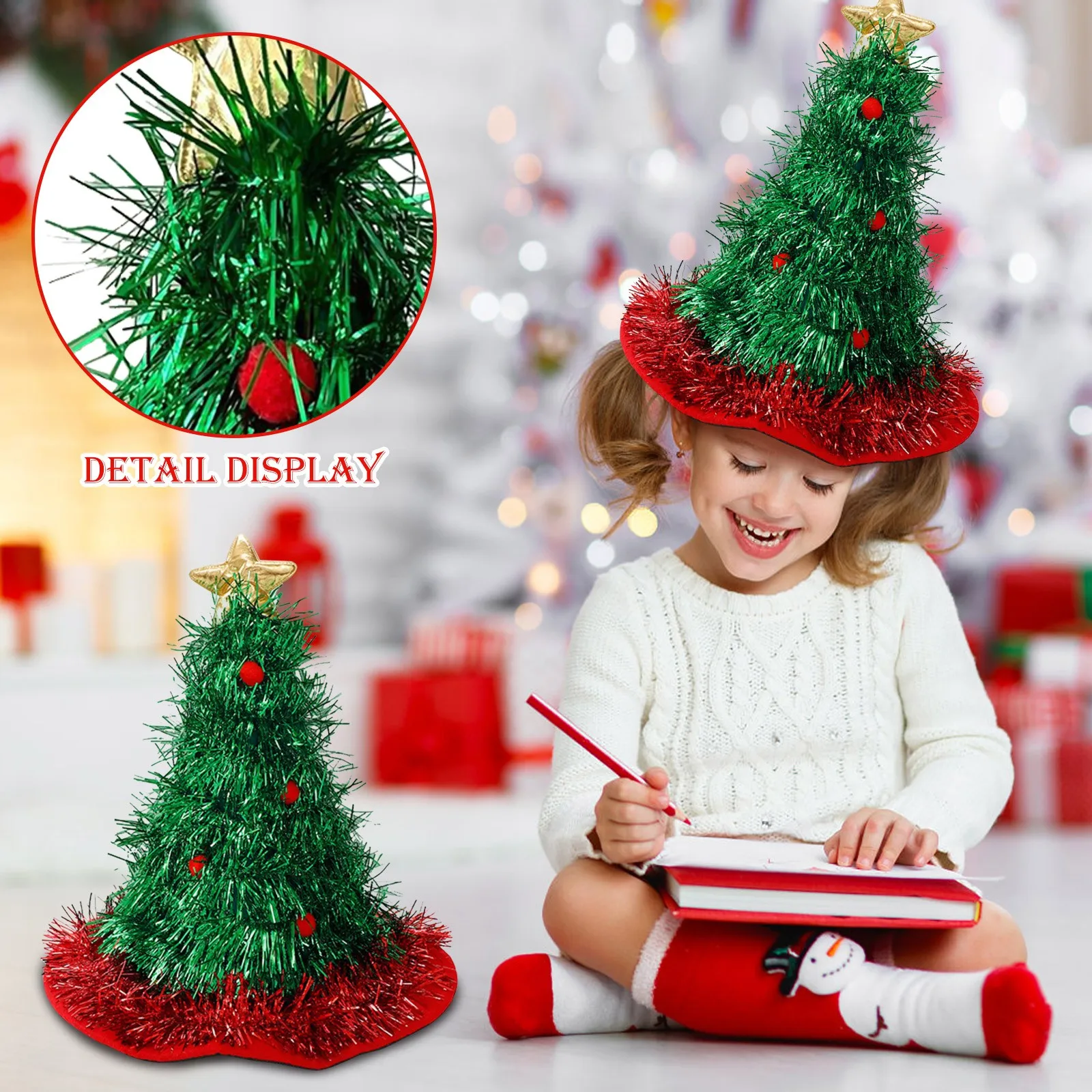 Ins Christmas Tree Hat Creative Xmas Headwear for Girls Tinsel Christmas Headband Party Costume New Year Decor Supplies