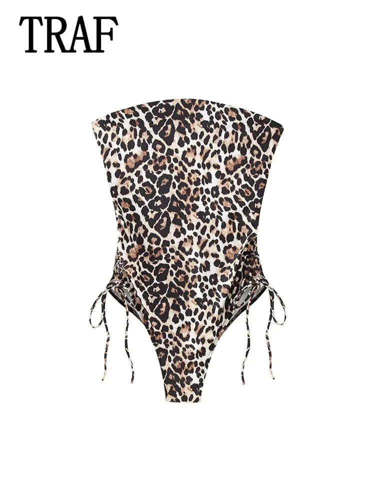 

TRAF 2024 Spring Women Rompers Woman Fashion New Animal Print Bra Without Sleeves Jumpsuit Female Party Rompers