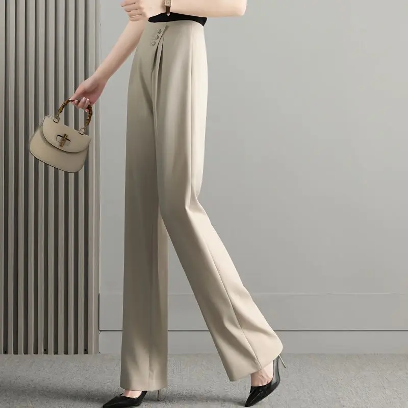 2023 New Autumn Women's Pants Narrow Edition Wide Leg Pants Casual Straight Leg Pants Loose and Comfortable High Waist Pants