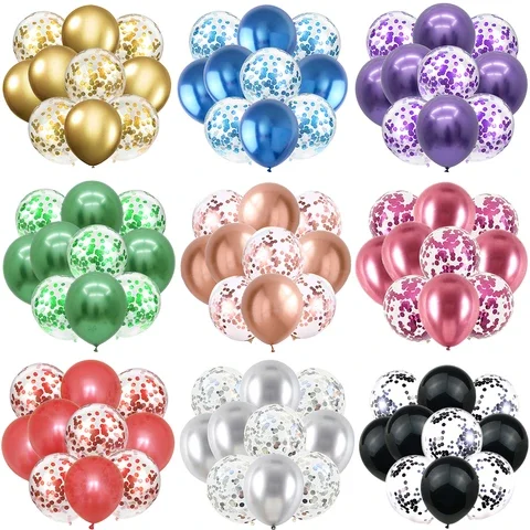 

10PCS Gold Silver Metal Latex Confetti Balloons Baby Shower Wedding New year Birthday Party Decorations Matte Globos