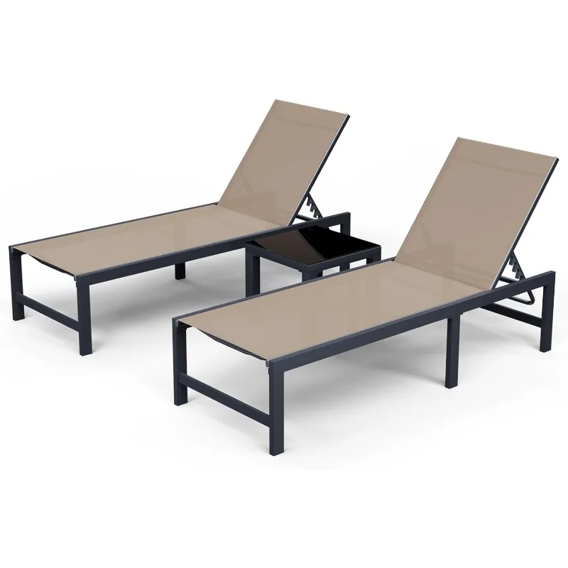 

Chaise Lounge Outdoor 3 Pieces Pool Lounge Chair, Adjustable Lounge Poolside Lay Flat Sunbathing Backrest with Table for Patio
