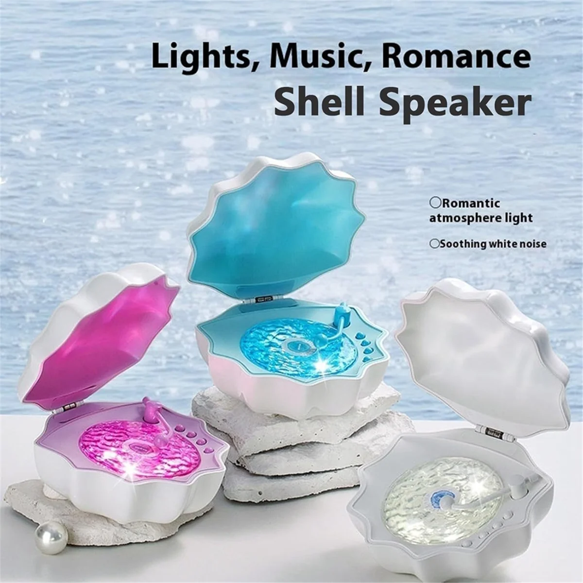 Moana Shell Speaker Shell Lamp Wireless Bluetooth Speaker Subwoofer Sleeping Desktop Ornaments Gift for Friends Blue