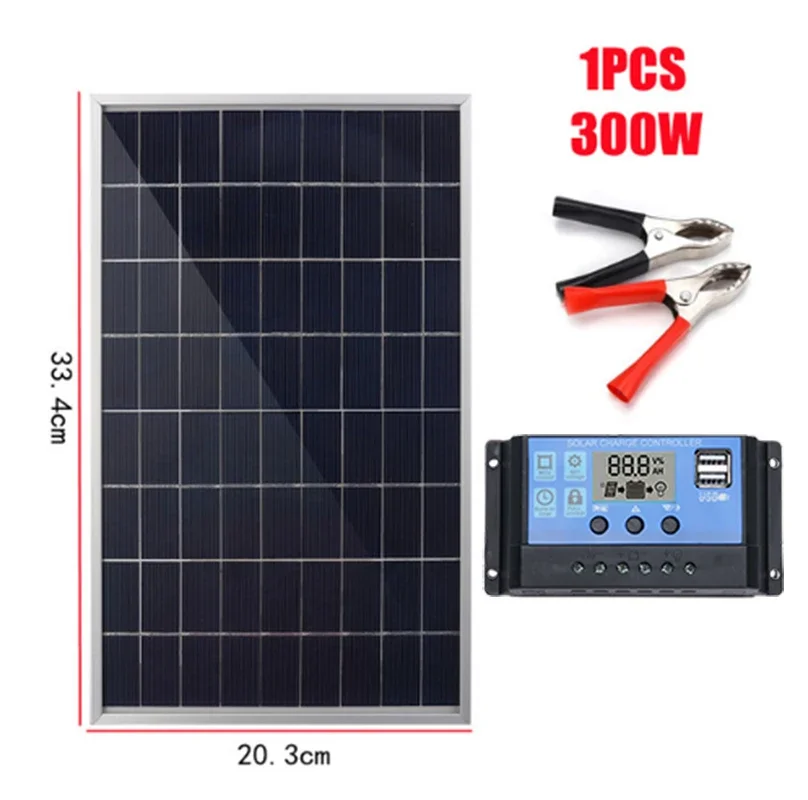 ตัวเลือกสินค้า แผงโซลาร์เซลล์ 300W 12V ชาร์จไฟได้ USB กลางแจ้ง