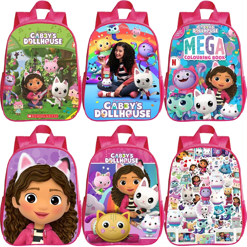 

Gabby's Dollhouse School Backpacks Cats Kids Kawaii Bookbag Kindergarten Bags Girls Pink Mini Schoolbag Children Anime Backpack