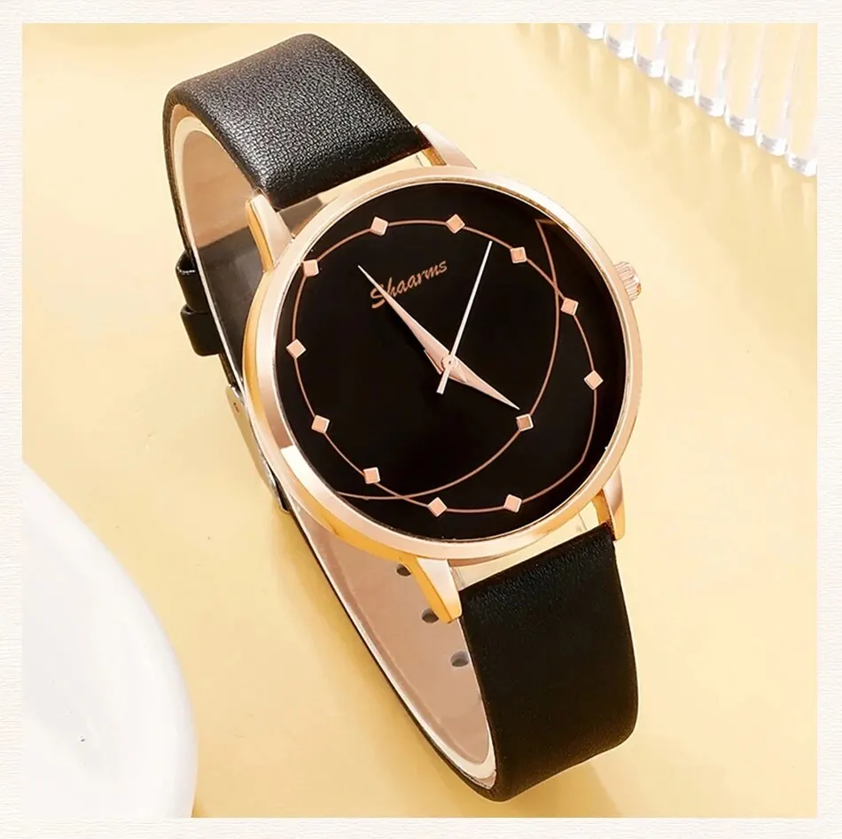 5pcs Set Women Fashion Watch Casual Leather Belt Watches Ladies Starry ...