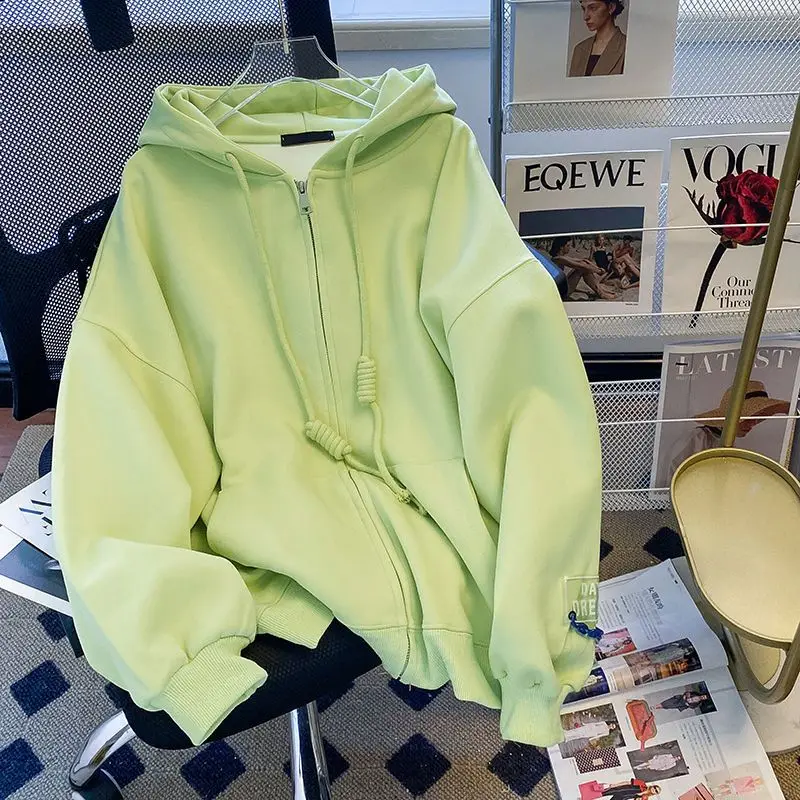 

DUOFAN Lazy Style Hoodie Cardigans Women 2023 New Autumn Letter Decal Design Tops Female Sweatshirts Casual Loose Thin Coats Ins