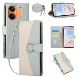 Zipper Wallet Crossbody Lanyard Phone Case with Ring Buckle Cover - Poco M7 Plus (Blue)