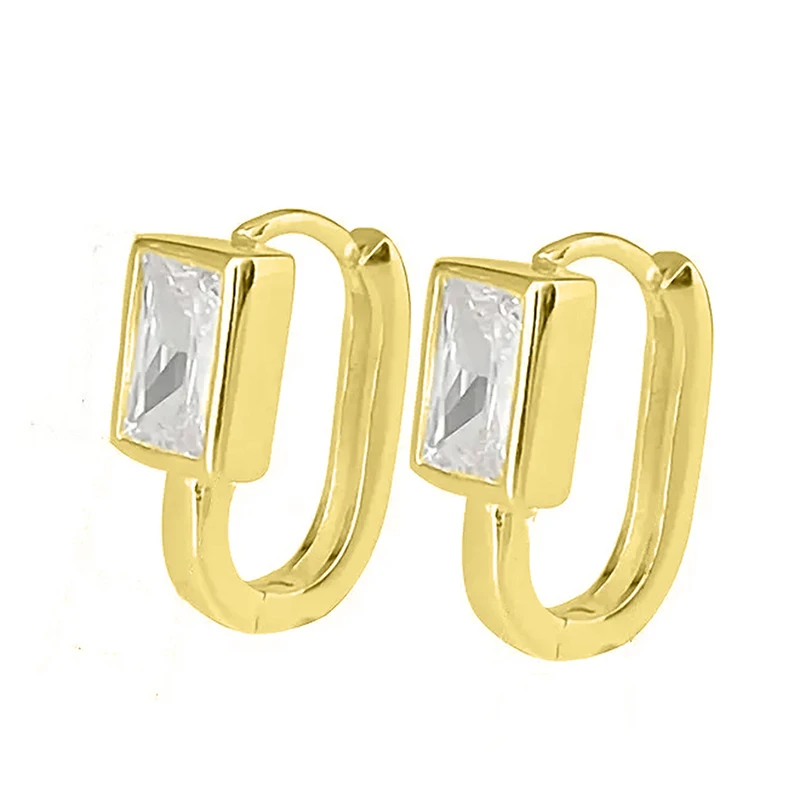 Huitan Rectangular Cubic Zirconia Hoop Earrings Silver Color Packaging