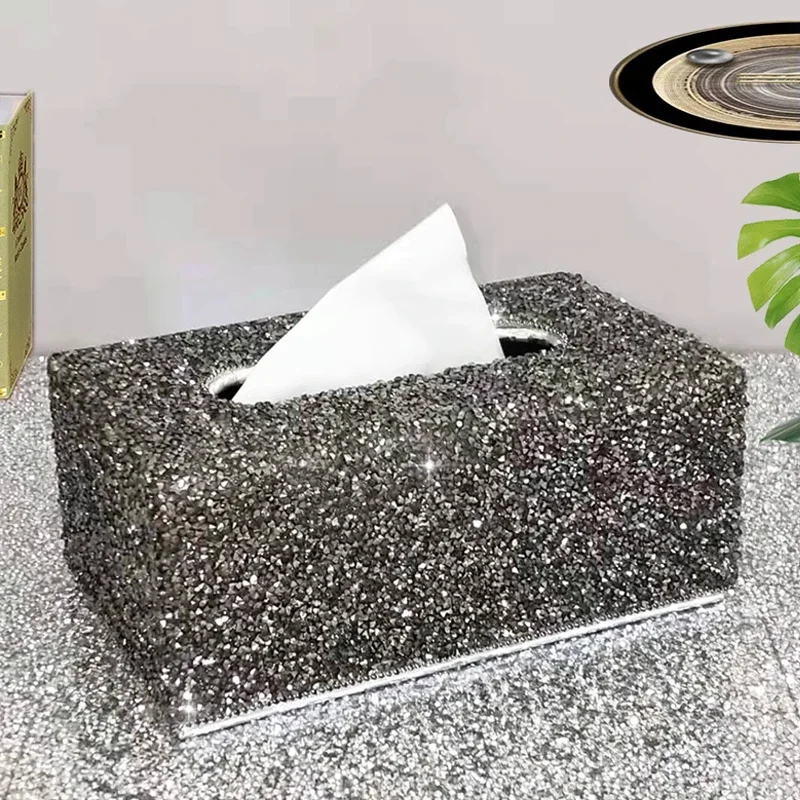 Luxury Inlaid Diamond Tissue Box, Home Coffee Table Dining Room Bedroom Living Room Club Fashionable Drawer Napkin Paper Box 1Pc