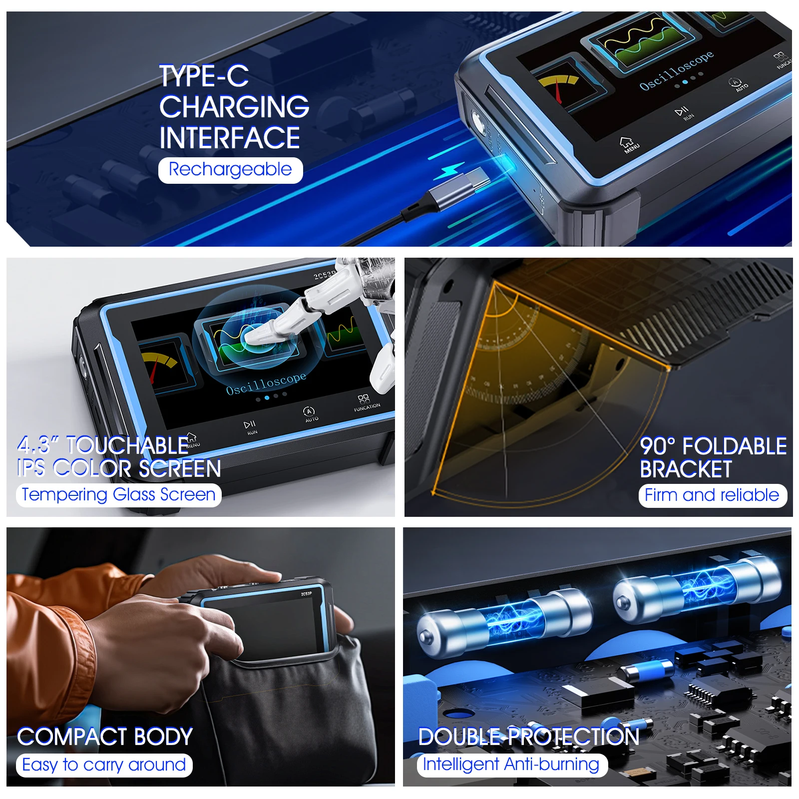 Handheld 2C53P Touch Screen Digital Oscilloscope+Multimeter+Signal Generator 3IN1 Dual Channel 50MHZ Automatic Osciloscópio Tool 5