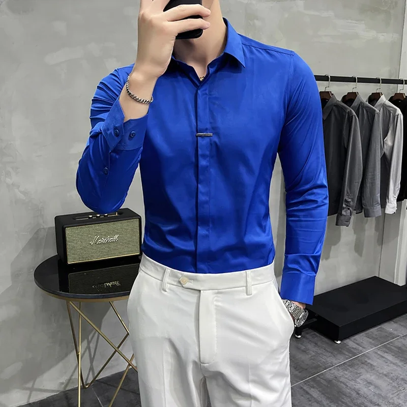 7 Colors British Long Sleeve Men Club Party Shirt