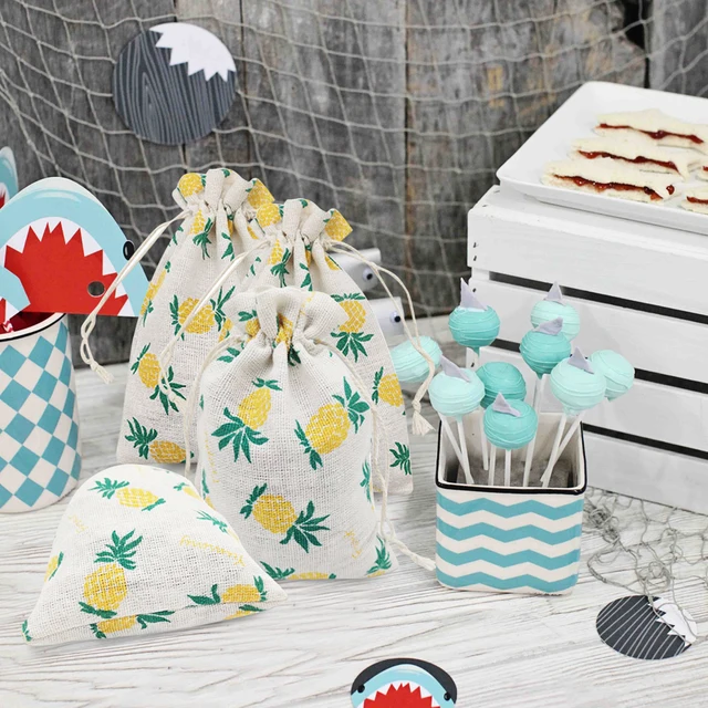 40 db Hawaii Mosható Party Kedvezményes Otthoni Ananászmintás Esküvői Vászon Ajándékcsomagolás Nyári Könnyű Húzózsák Hordozható - Image 6
