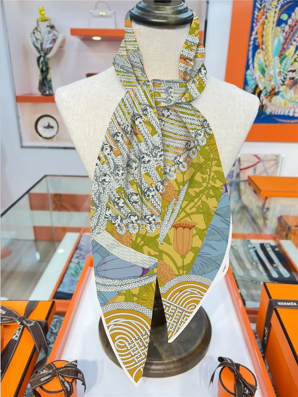 90cm Silk Scarf Women Retro Clothes Print Square Scarf Head Echarpes Silk Foulards Femme Wraps Beach Shawls Bandana Lady Hijabs 3
