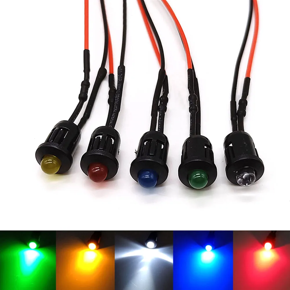 5pcs 5mm Pre-Wired LEDs with Holders Emitting Diodes Bulb Lights for DIY Hobbyists 3V 6V 9V 12V-220V Red Yellow Blue Green White