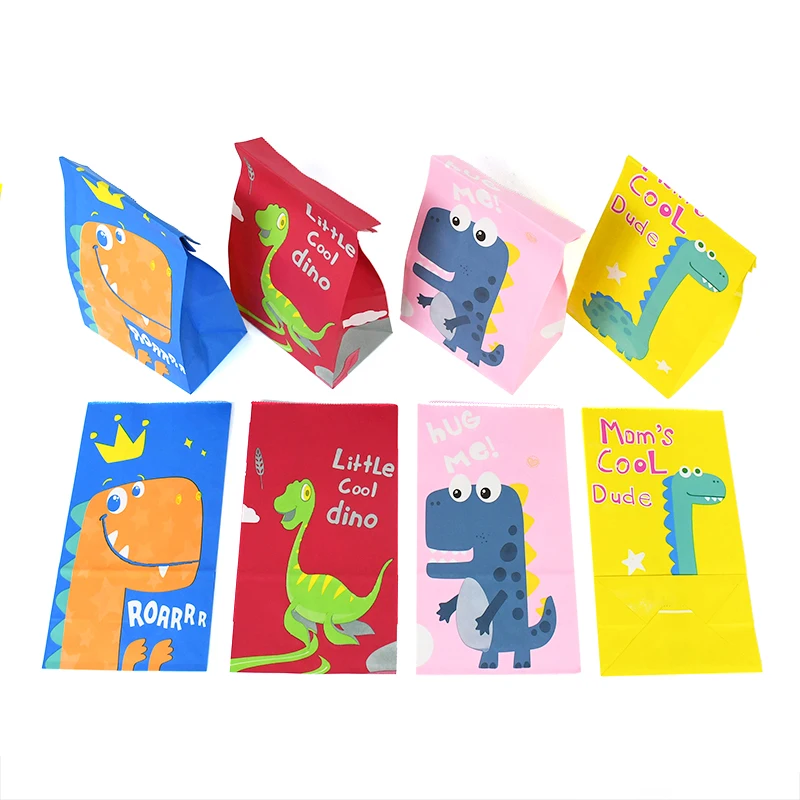 10Pcs Cartoon Dinosaur Candy Favor Bag Jungle Animal Dino Birthday Party Gift Paper Bag For Baby Shower Kids Party Packing Pouch