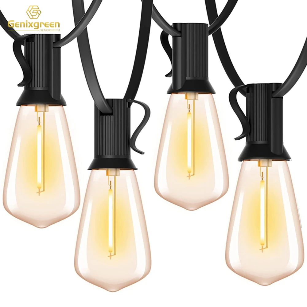 ST38 Outdoor String Lights 25ft 33ft 50ft 65ft 1W LED Dimmable Shatterproof IP44 Plastic Edison LED Bulb Connectable Fairy Light