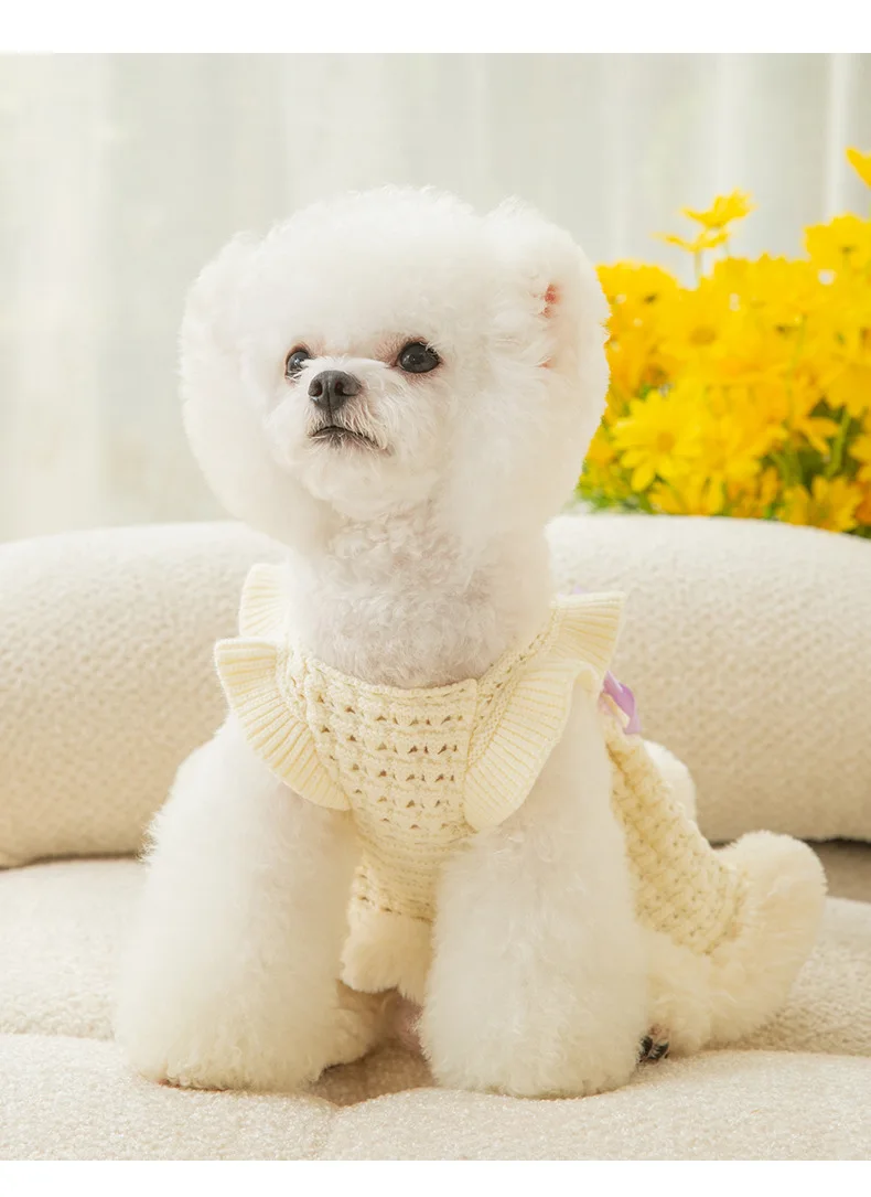 Dog Sweet Wool Dress - Purple And White Color