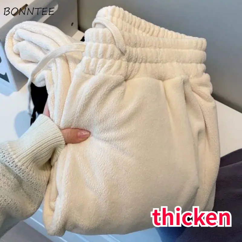 

Straight Casual Pants Women Winter Thick Velvet Warm Loose New Arrivals Solid Simple All-match High Waist Soft Streetwear Trendy