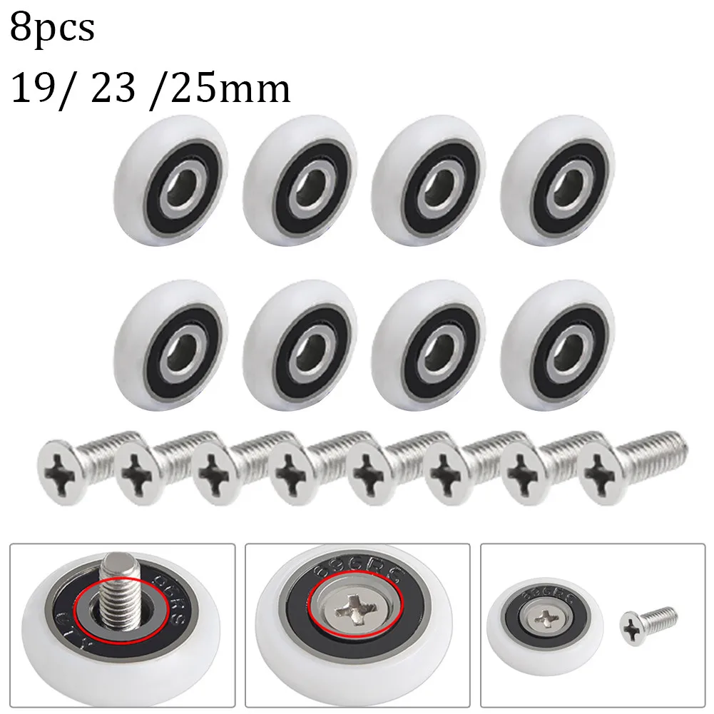 Shower Door Runner Rollers Wheels Pulleys Replacement Parts 23mm Diameter 23/25/27mm Bathroom Bearing Door Fasteners 8Pcs shower door rollers sliding door roller shower room pulley shower room rollers sliding door pulley nylon bearing pulley
