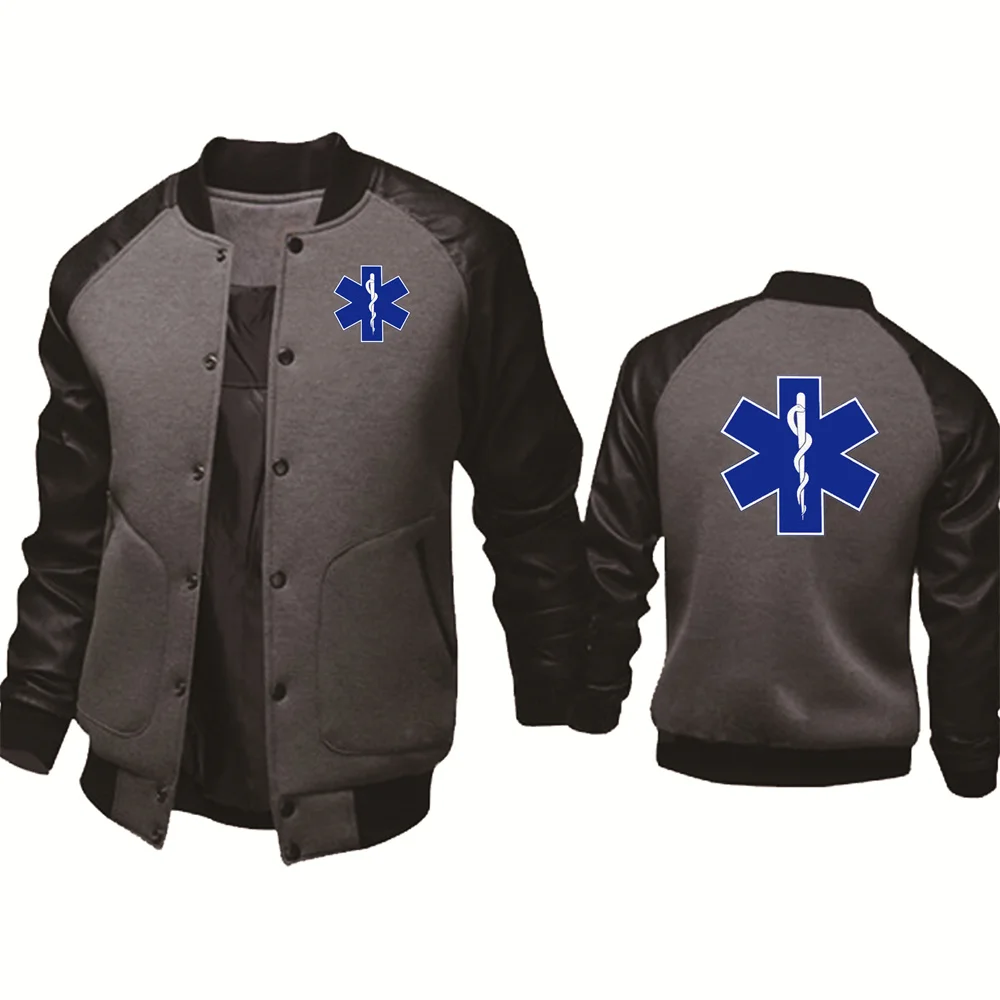 Spring Autumn Men's Jacket EMT Emergency Ambulance Print Splicing Sportswear High Quality Men's Baseball Uniform Men's top 3