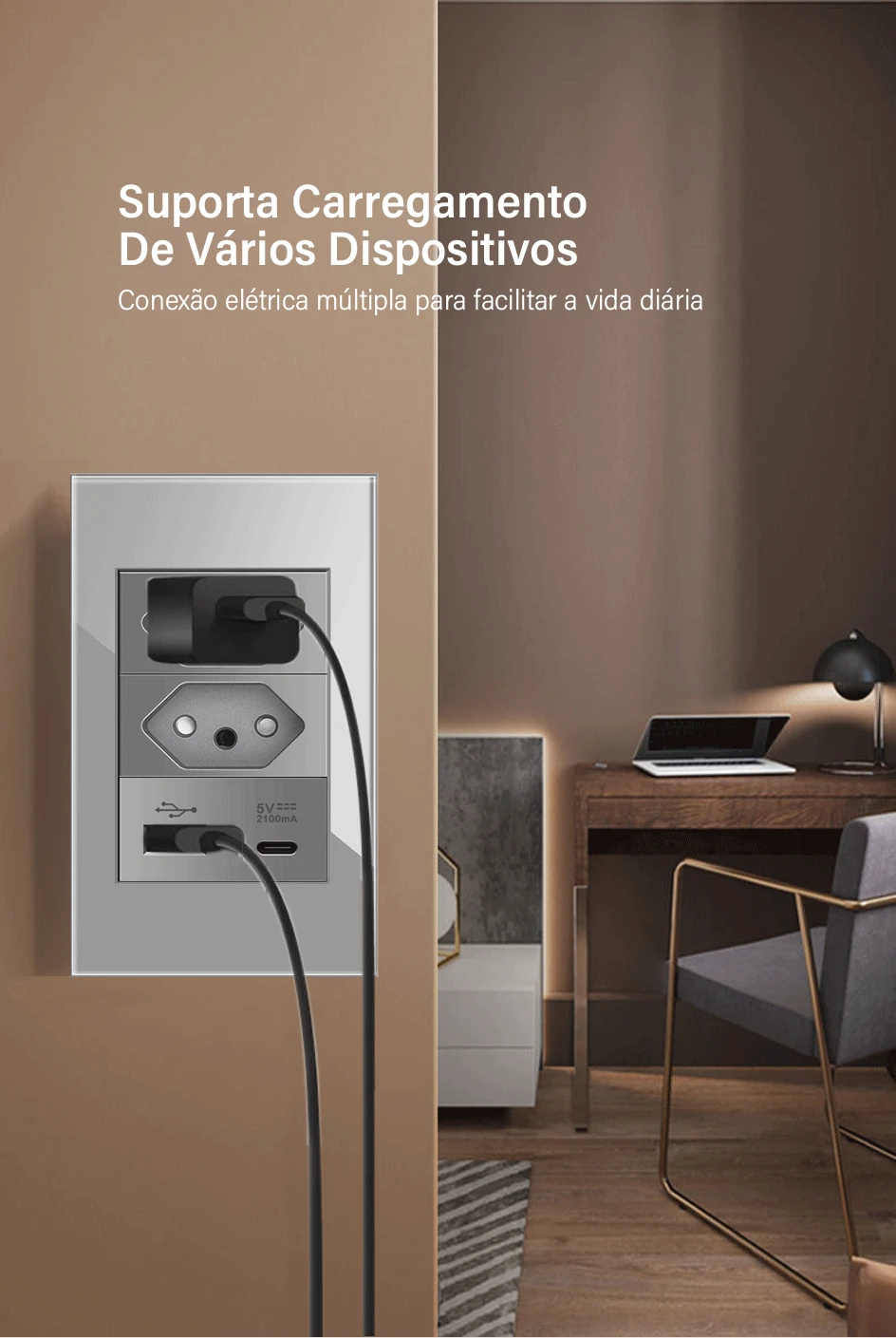 Vidro Cinza Temperado, 3Gang, 4x2, 10A, 20A, 118x74mm