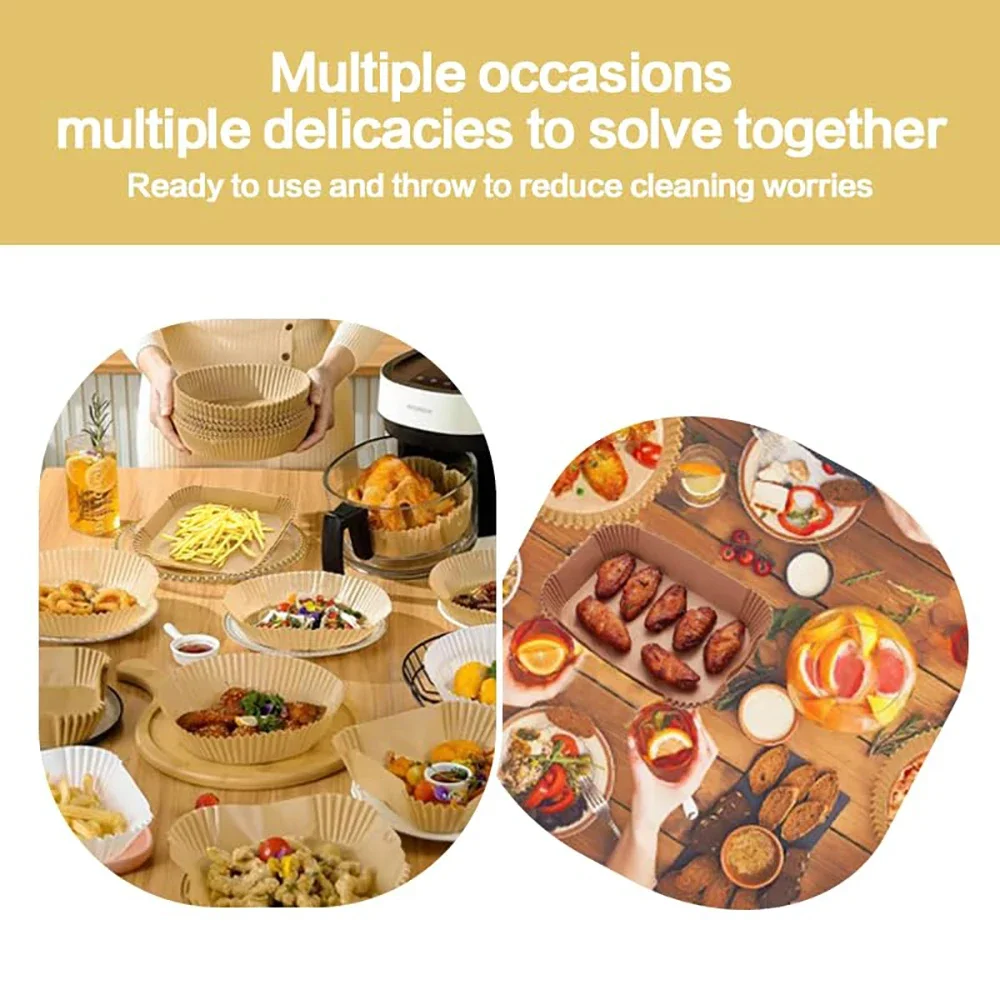 50PCS Air Fryer Disposable Paper Liner Non-Stick Oil-proof Parchment Mat for Cooking Microwave Oven Steaming Basket Baking Tools