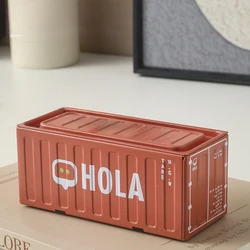Elegant Iron Storage Container, Stylish Desktop Decor Metal Box (Orange - Red C4246B)