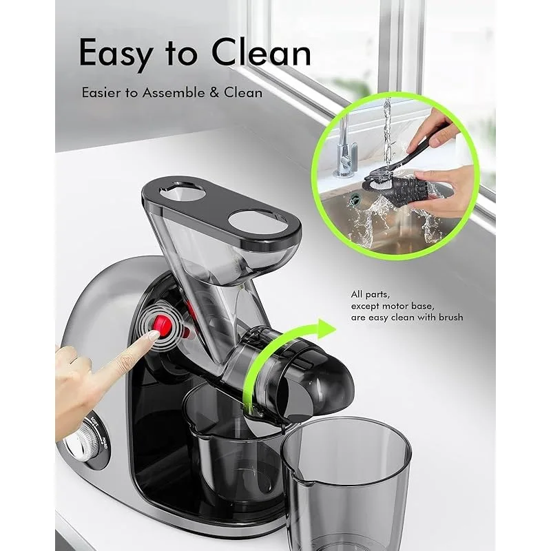SiFENE Slow Masticating Cold Press Juicer Machines for Fruit & Vegetable, Juice Yield Maker Extractor with Dual Mouth, Gray 6