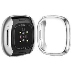 Premium Soft TPU Full Cover Plated Screen Protector Case - Enhanced Durability and Style - Fitbit Versa 4 (Silver)