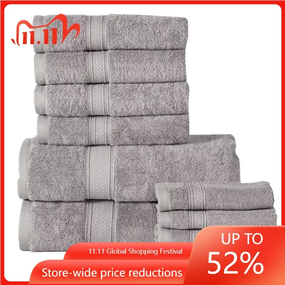 

Bathroom Towel Set Best Value 10-Piece Cotton Bath Towel Set (2 Bath, 4 Hand, 4 Wash), Platinum