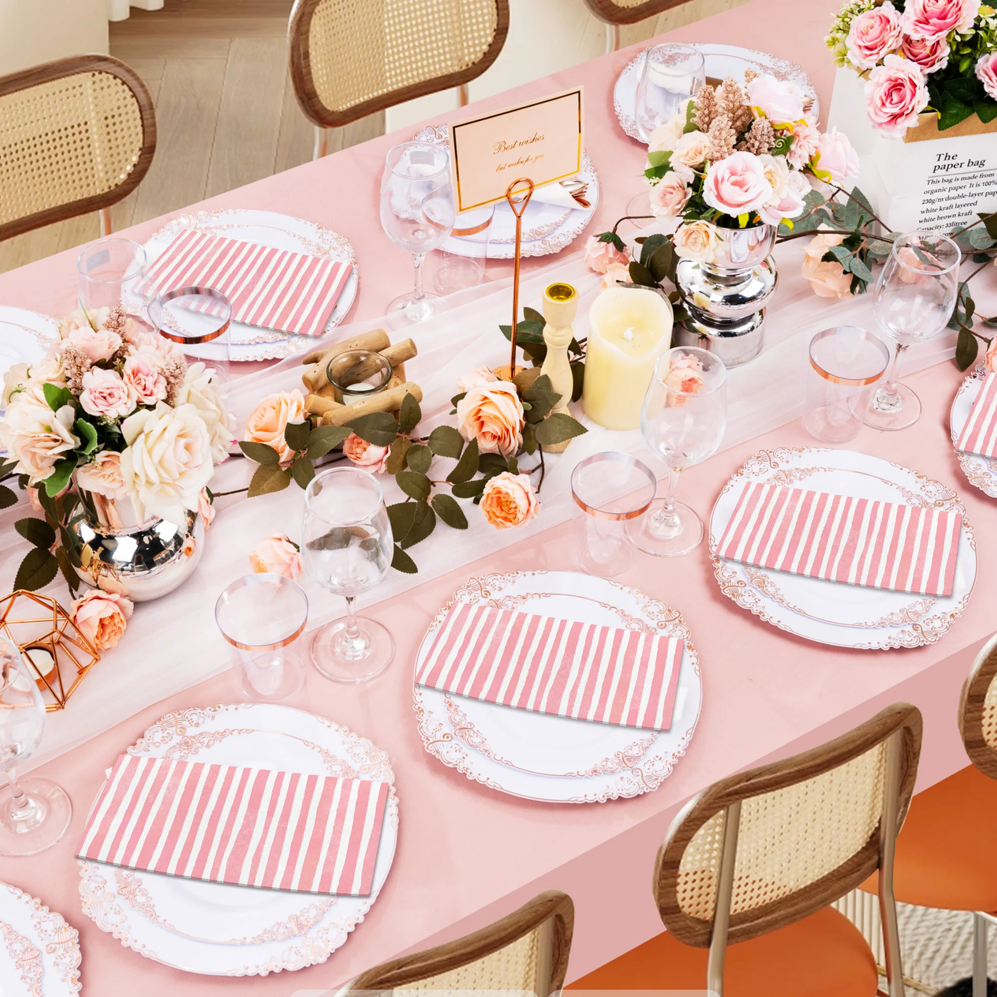 20/40/60/80 Stück gestreifte lange Papierservietten, Einweg-Dinnerpapier für Geburtstagsfeier, Hochzeit, Taschentücher, Badezimmer, Handtücher, Papier – Detail 16