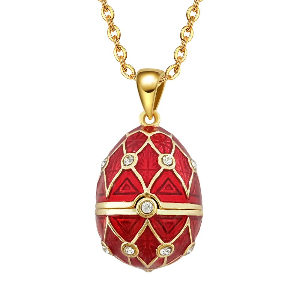 Collier Pendentif œuf Style Fabergé - Émail Rouge Et Strass - Alliage - Neuf Avec étiquettes